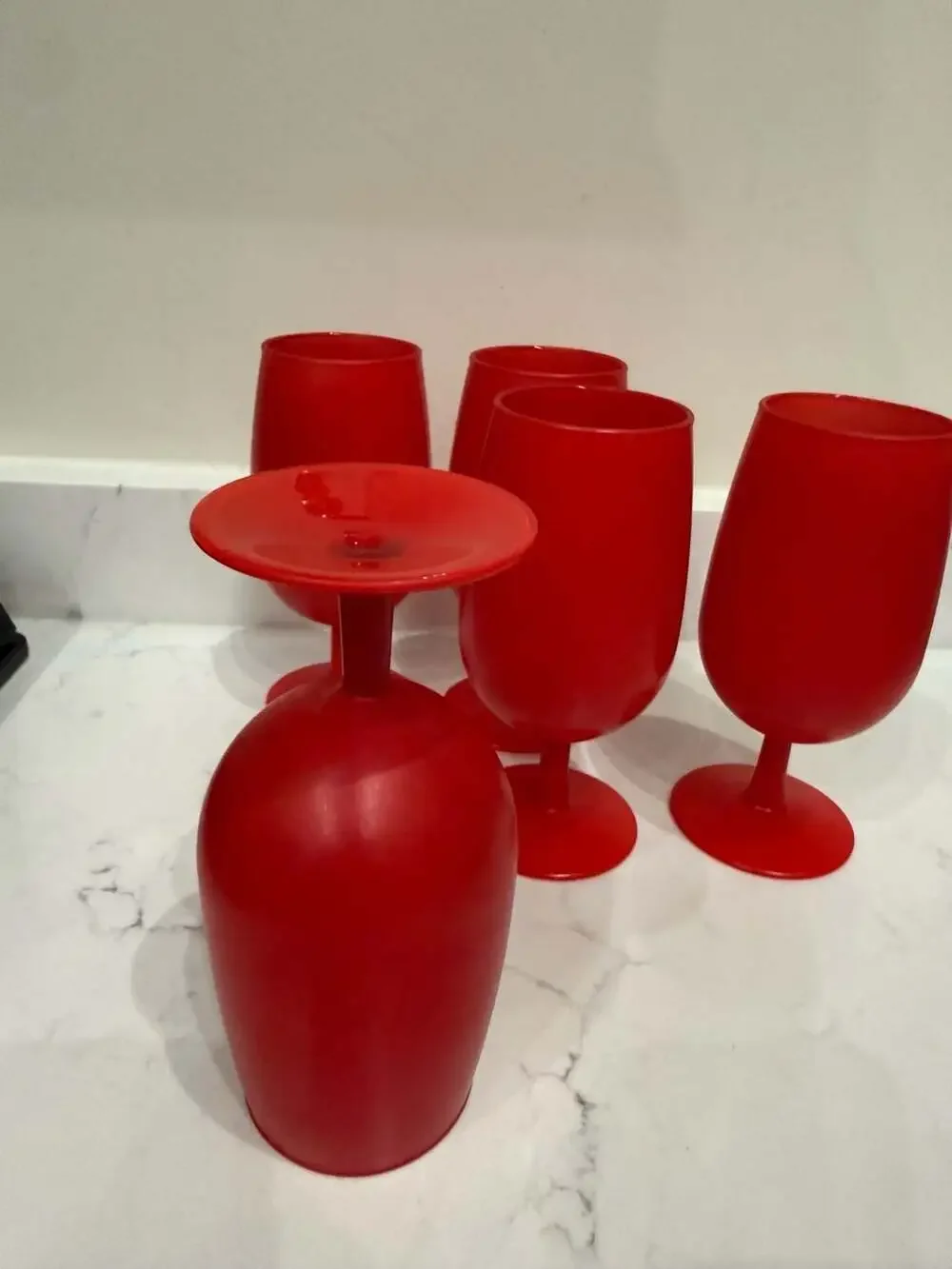 Vintage Mid Century Modern Blendo Style Matte Coral Red Stemmed Goblet Wine Glas